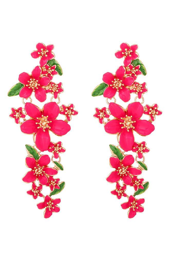Enamelled Floral Drop Earrings-Sunfere