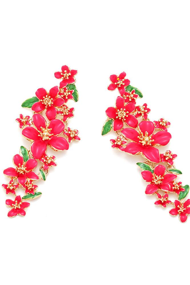 accessories-Enamelled Floral Drop Earrings-SA00605172814-Hot Pink - Sunfere