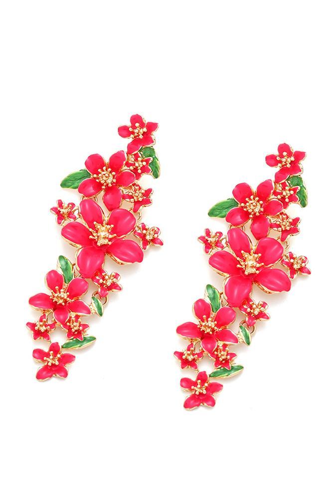 Enamelled Floral Drop Earrings-Sunfere