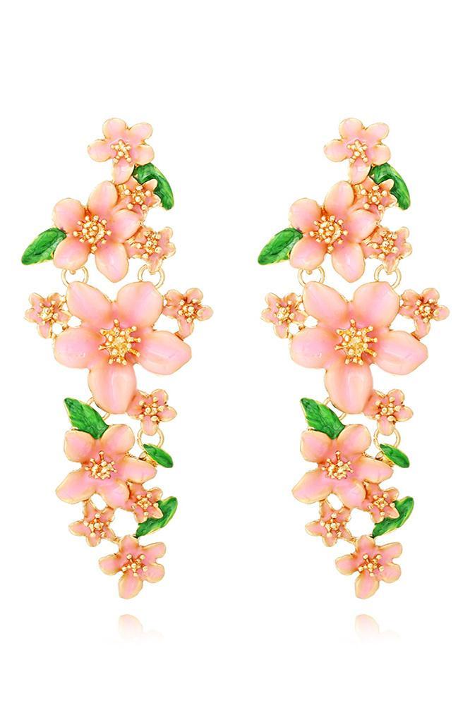 accessories-Enamelled Floral Drop Earrings-SA00605172814-Pink - Sunfere