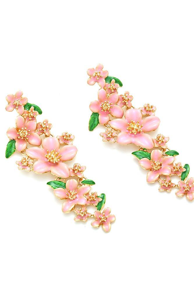 Enamelled Floral Drop Earrings-Sunfere