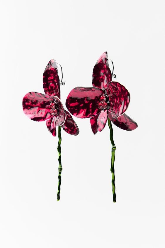 Enamelled Flower Rhinestone Appliqu��s Earrings-Sunfere