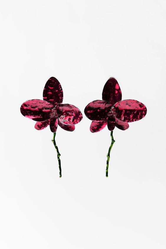 Enamelled Flower Rhinestone Appliqu��s Earrings-Sunfere