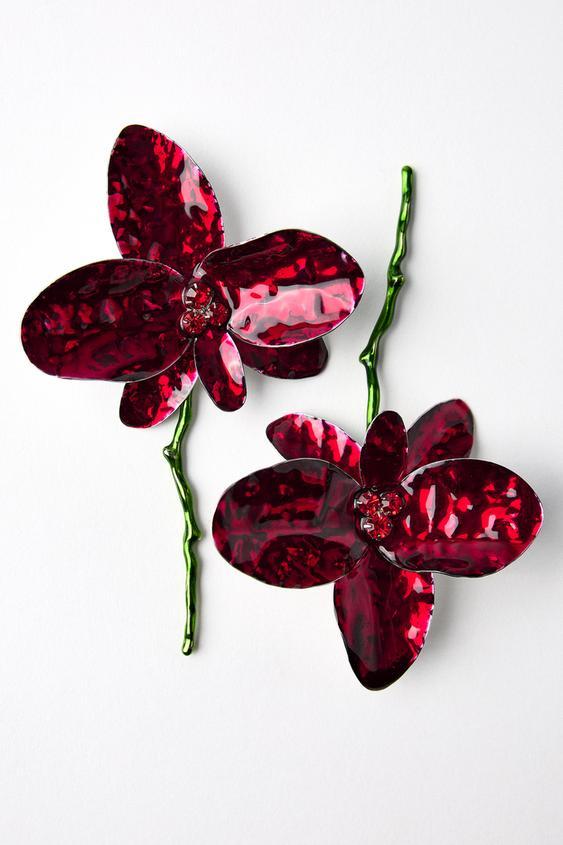 Enamelled Flower Rhinestone Appliqu��s Earrings-Sunfere
