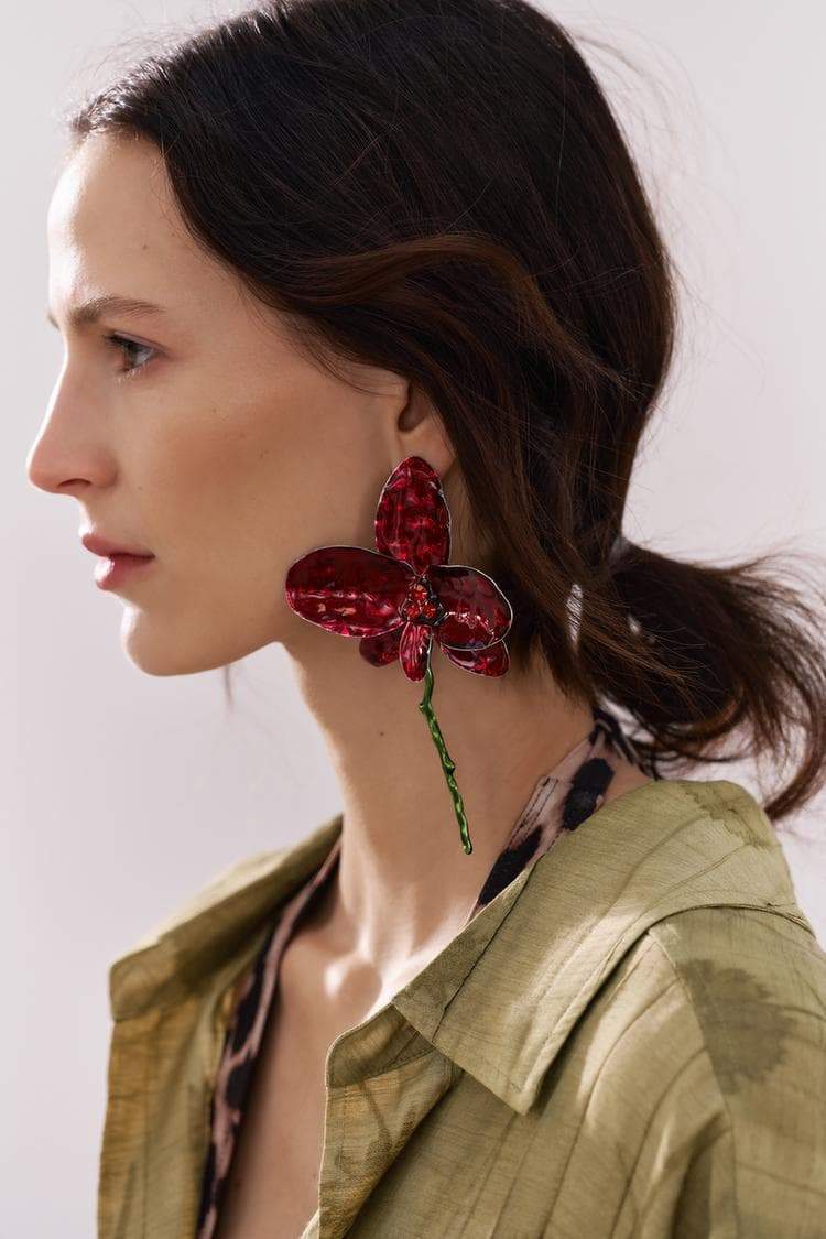 Enamelled Flower Rhinestone Appliqu��s Earrings-Sunfere