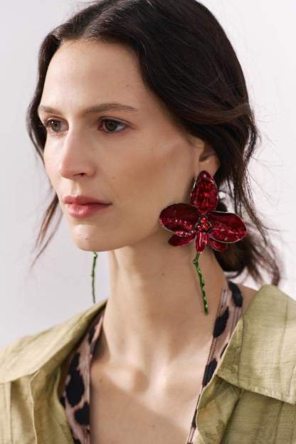 accessories-Enamelled Flower Rhinestone Appliqués Earrings-SA00604282738-Red - Sunfere