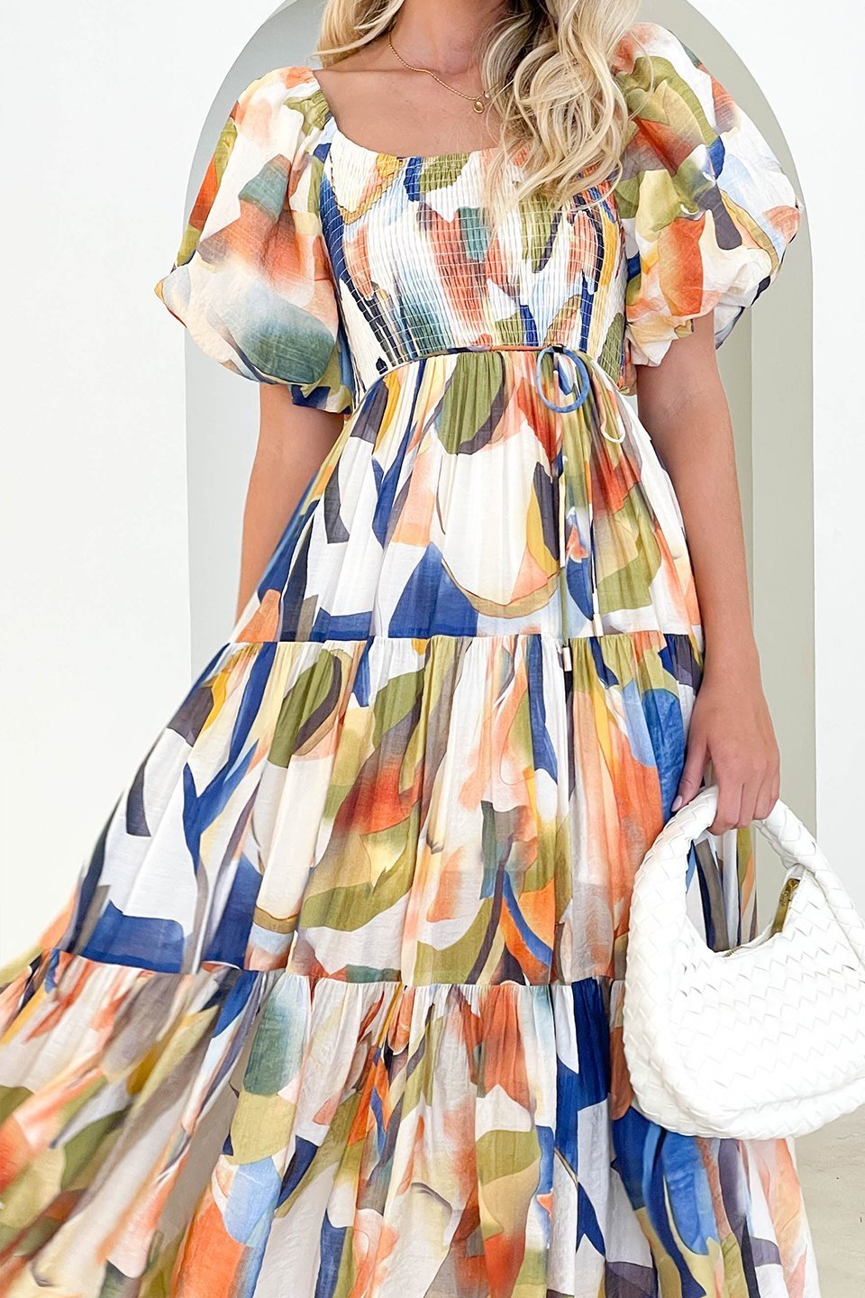 Erin Printed Shirred Bodice Flare Midi Dress-Sunfere