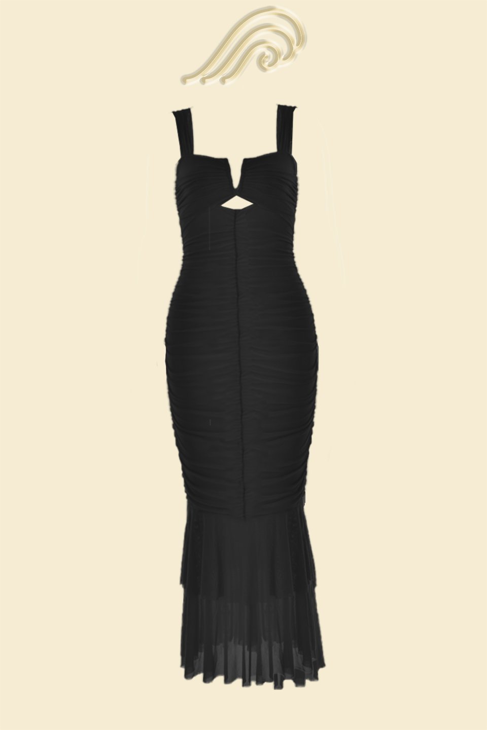Ethel Gathered Flare Mesh Midi Dress-Sunfere