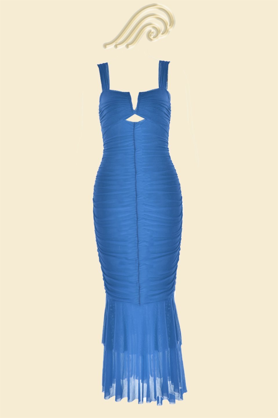 Ethel Gathered Flare Mesh Midi Dress-Sunfere