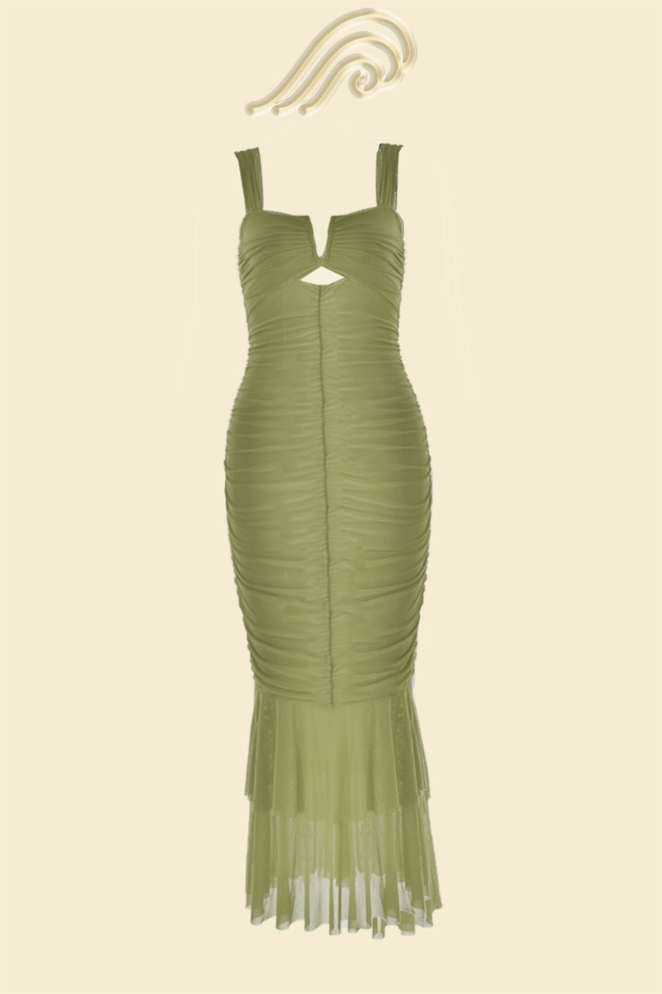 Ethel Gathered Flare Mesh Midi Dress-Sunfere