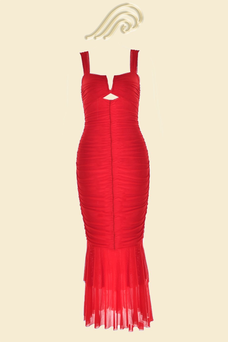 Ethel Gathered Flare Mesh Midi Dress-Sunfere
