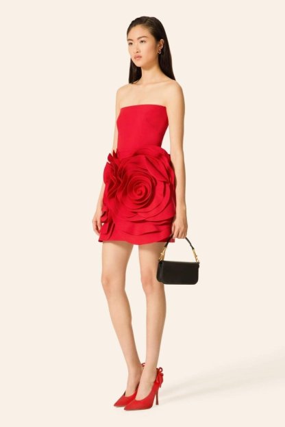 dresses-Eudora Flower Strapless Mini Dress-SD00604032620-Red-S - Sunfere