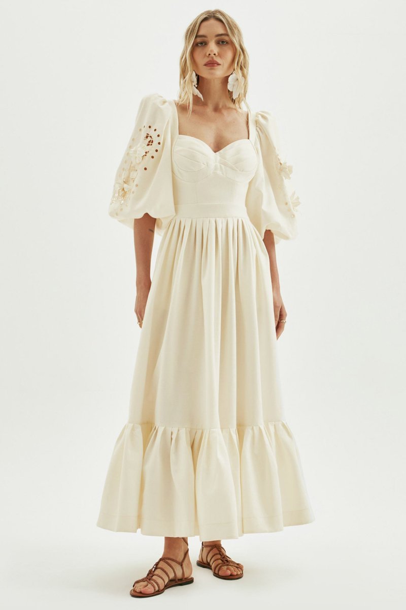 Eunice Balloon Sleeve Hollow Maxi Dress-Sunfere