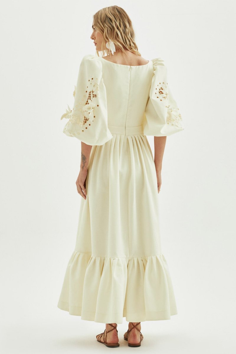 dresses-Eunice Ballon Sleeve Hollow Maxi Dress-SD00604262732-Beige-S - Sunfere