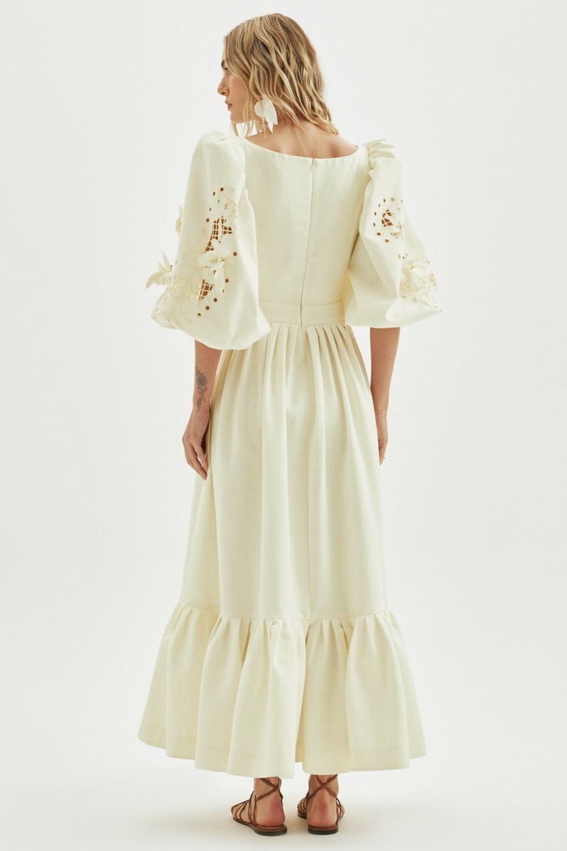 Eunice Balloon Sleeve Hollow Maxi Dress-Sunfere