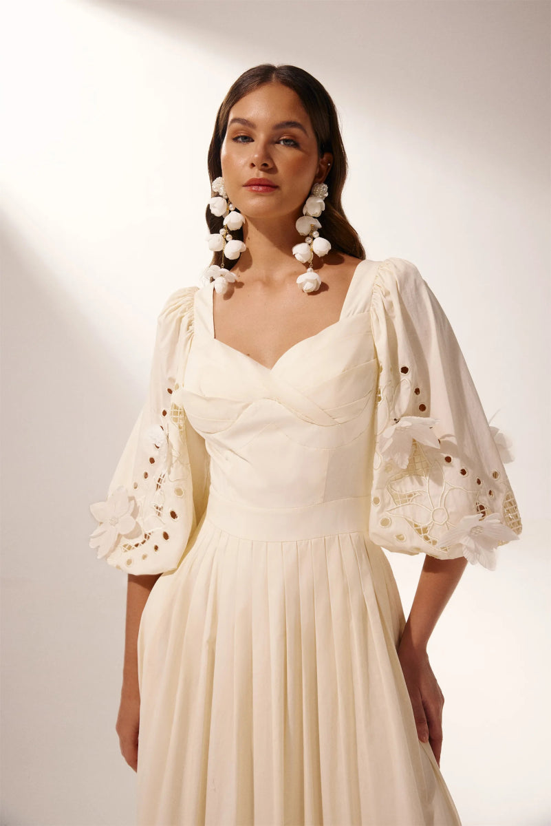 Eunice Balloon Sleeve Hollow Maxi Dress-Sunfere