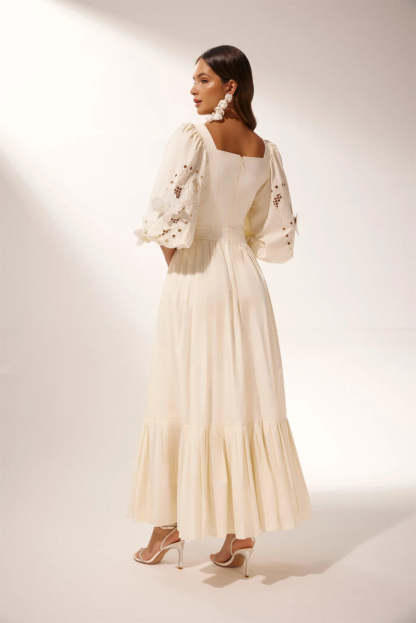 Eunice Balloon Sleeve Hollow Maxi Dress-Sunfere