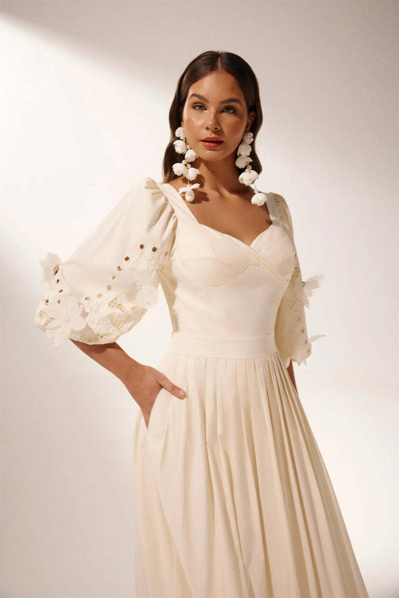 Eunice Balloon Sleeve Hollow Maxi Dress-Sunfere