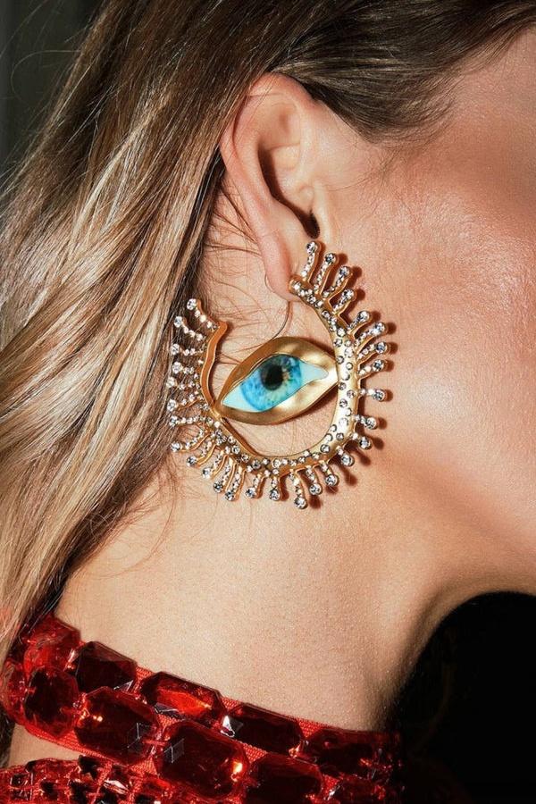 accessories-Exaggerated Eye Shaped Earrings-SA00601312250-Gold - Sunfere