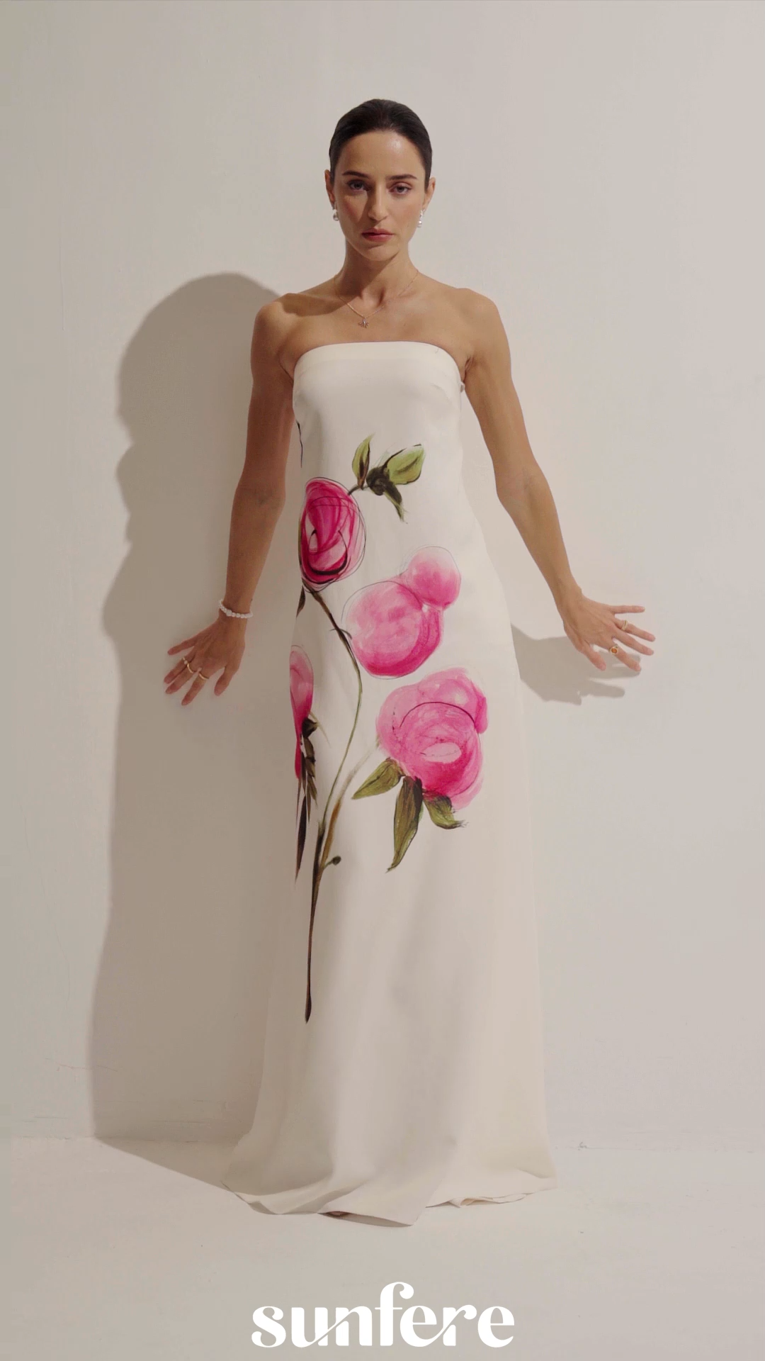 Dorothy Floral Print Strapless Satin Maxi Dress