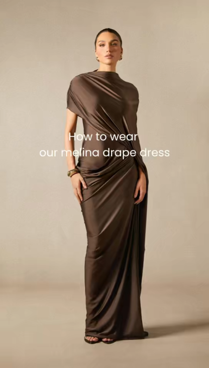 Melina Asymmetric Sleeve Drape Maxi Dress
