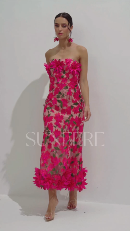 Gloria Floral Embroidery Strapless Maxi Dress