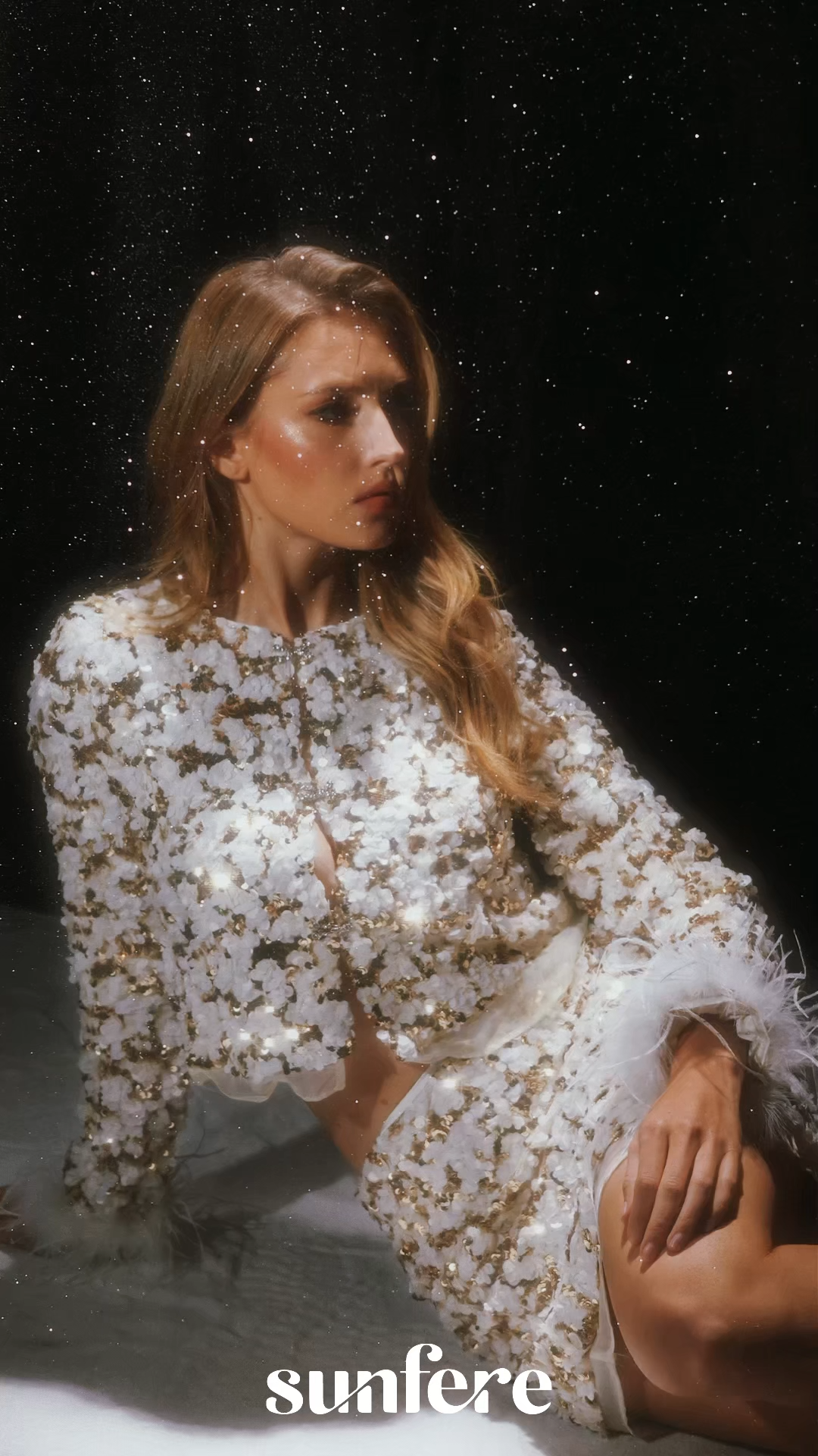 The Way To Love White Feather Cuff Top & Sequin Skirt Set