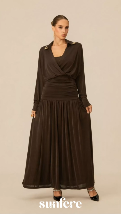 Lois V-Neck Ruched Waist Maxi Dress