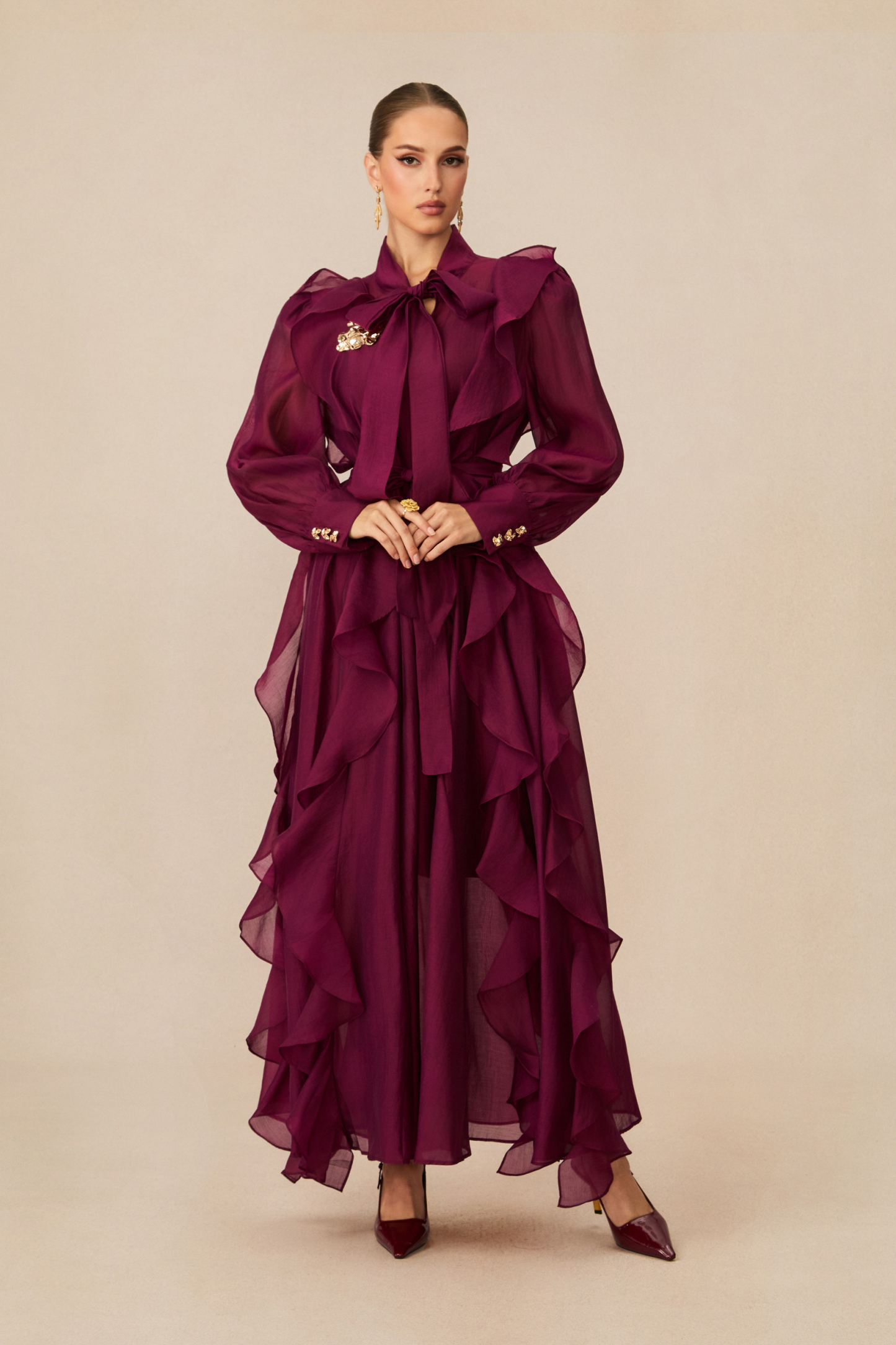 sunfere Wondrous Muse Purple Layered Ruffle Maxi Dress