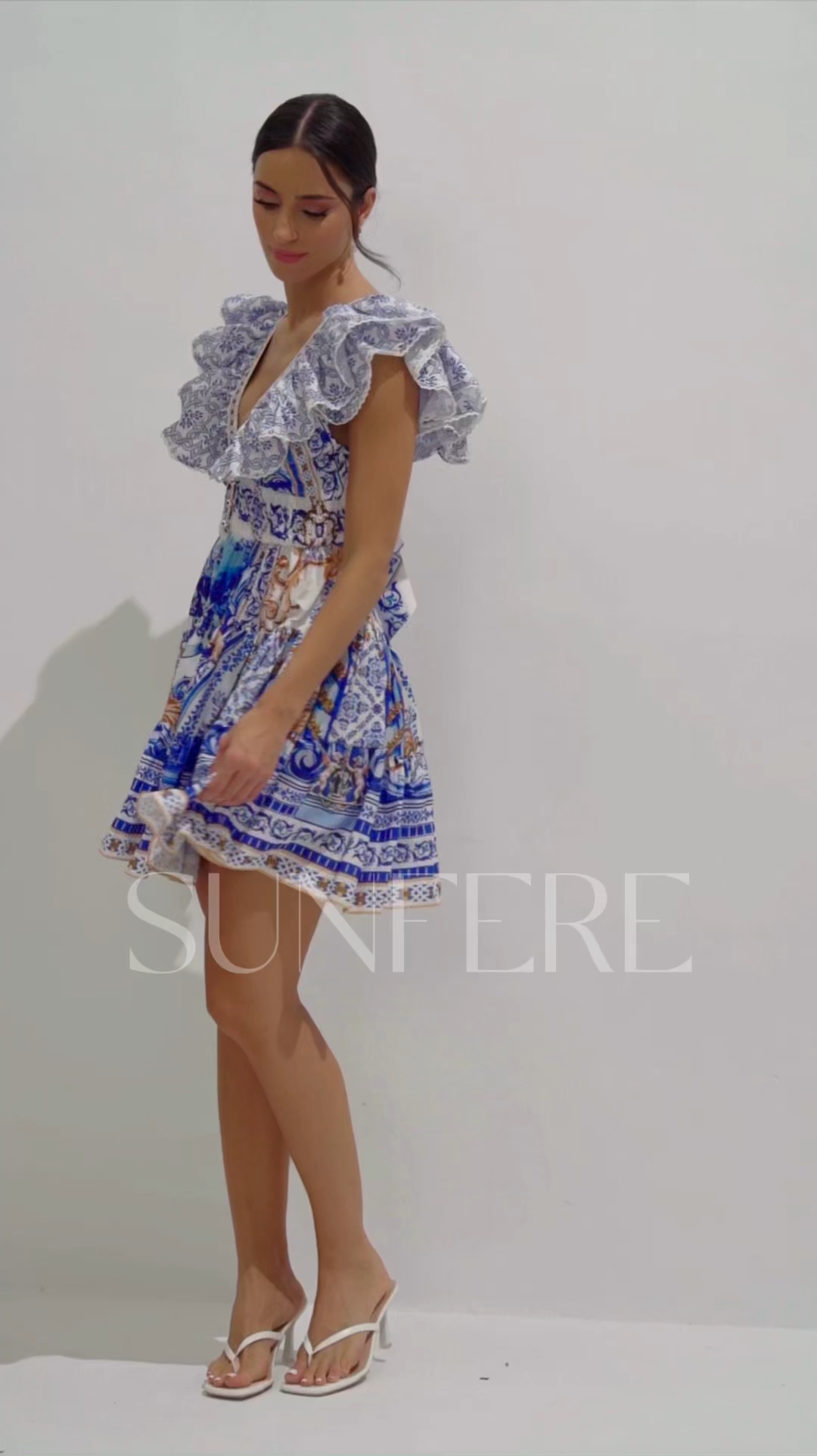 Kyla Printed Plunge Neck Mini Dress