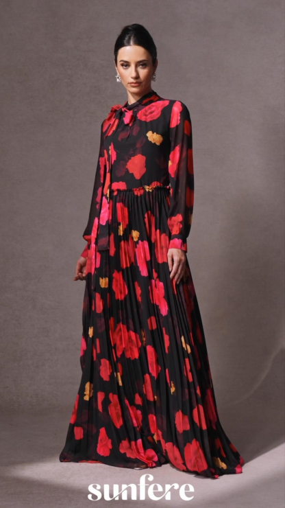 Adela Floral Printed Long Sleeve Maxi Dress