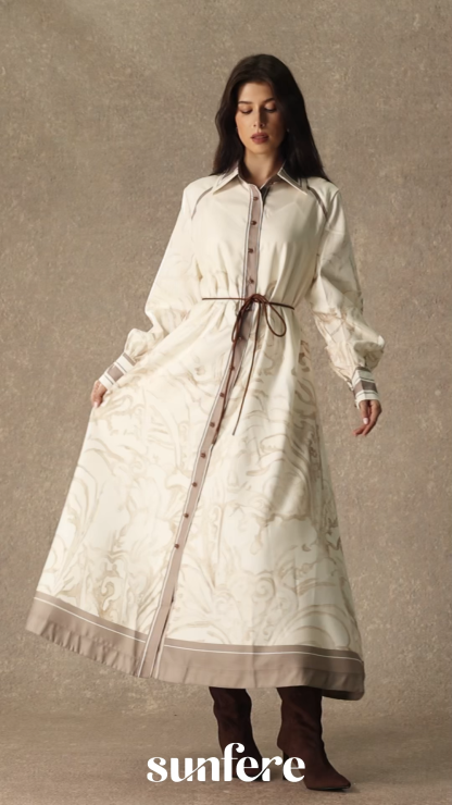 Charmed Vibes Beige Floral Print Balloon Sleeve Midi Dress