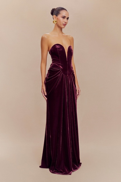 Dorothy Velvet Heart Corset Pleated Tube Maxi Dress