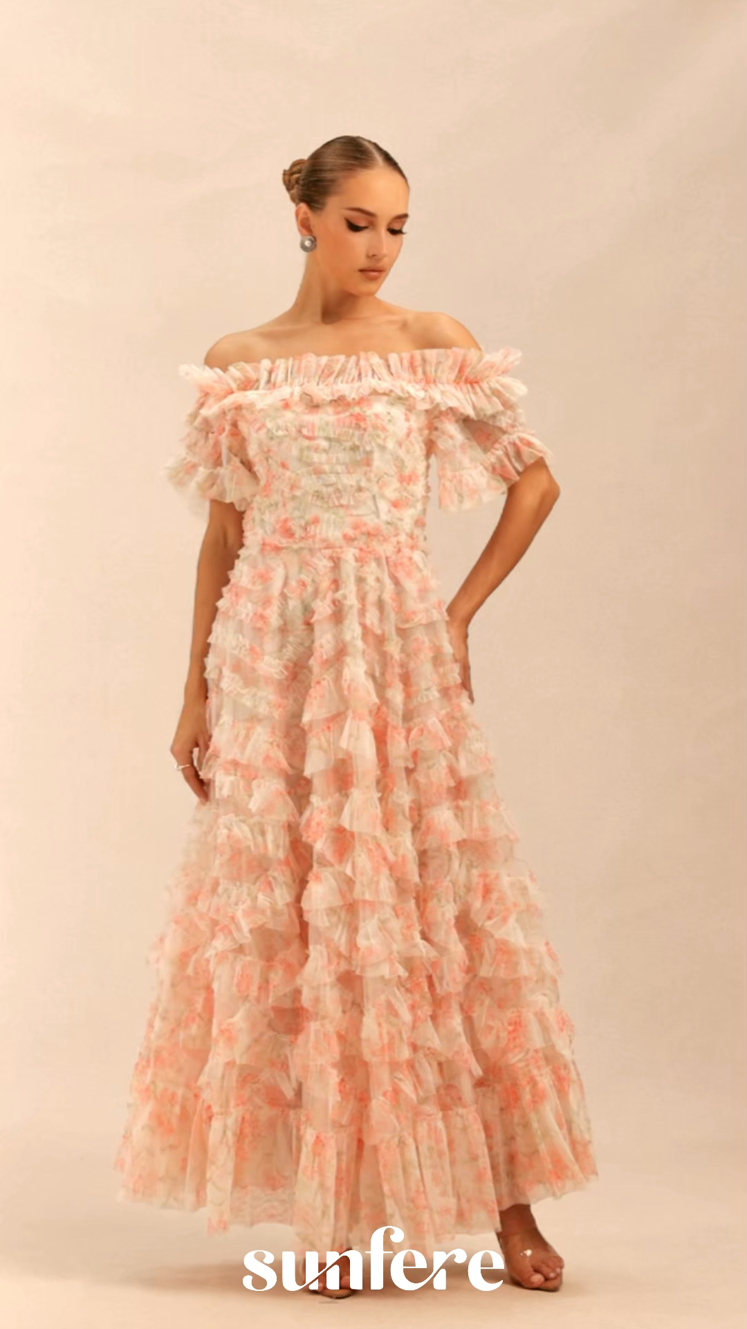 Romance Dreamer Pink Floral Print Off Shoulder Maxi Dress