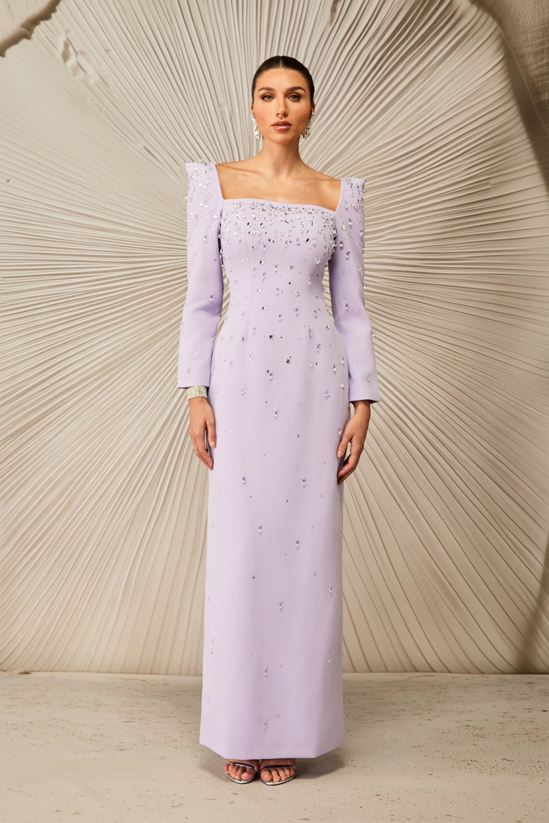 sunfere Isabella Crystal Embellished Square Neck Maxi Dress