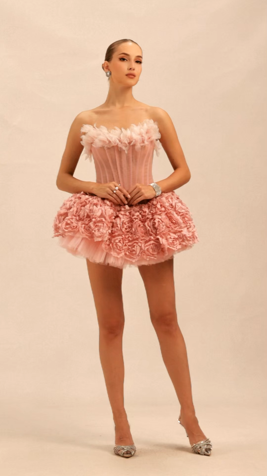 Anne Floral Applique Strapless Corset Mini Dress