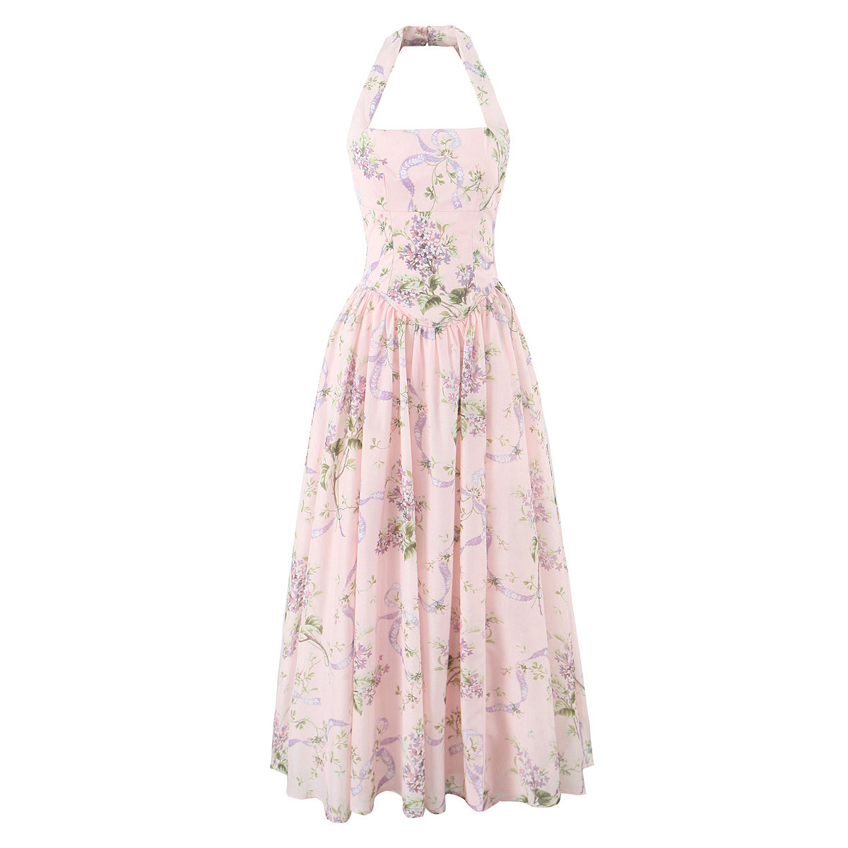 Elise Floral Print Open Back Midi Dress