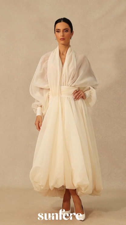 Lilly Deep V-neck Puff Sleeve Maxi Dress