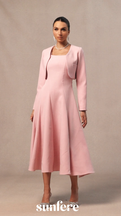 Cora Cropped Jacket Spaghetti Strap Midi Dress Set