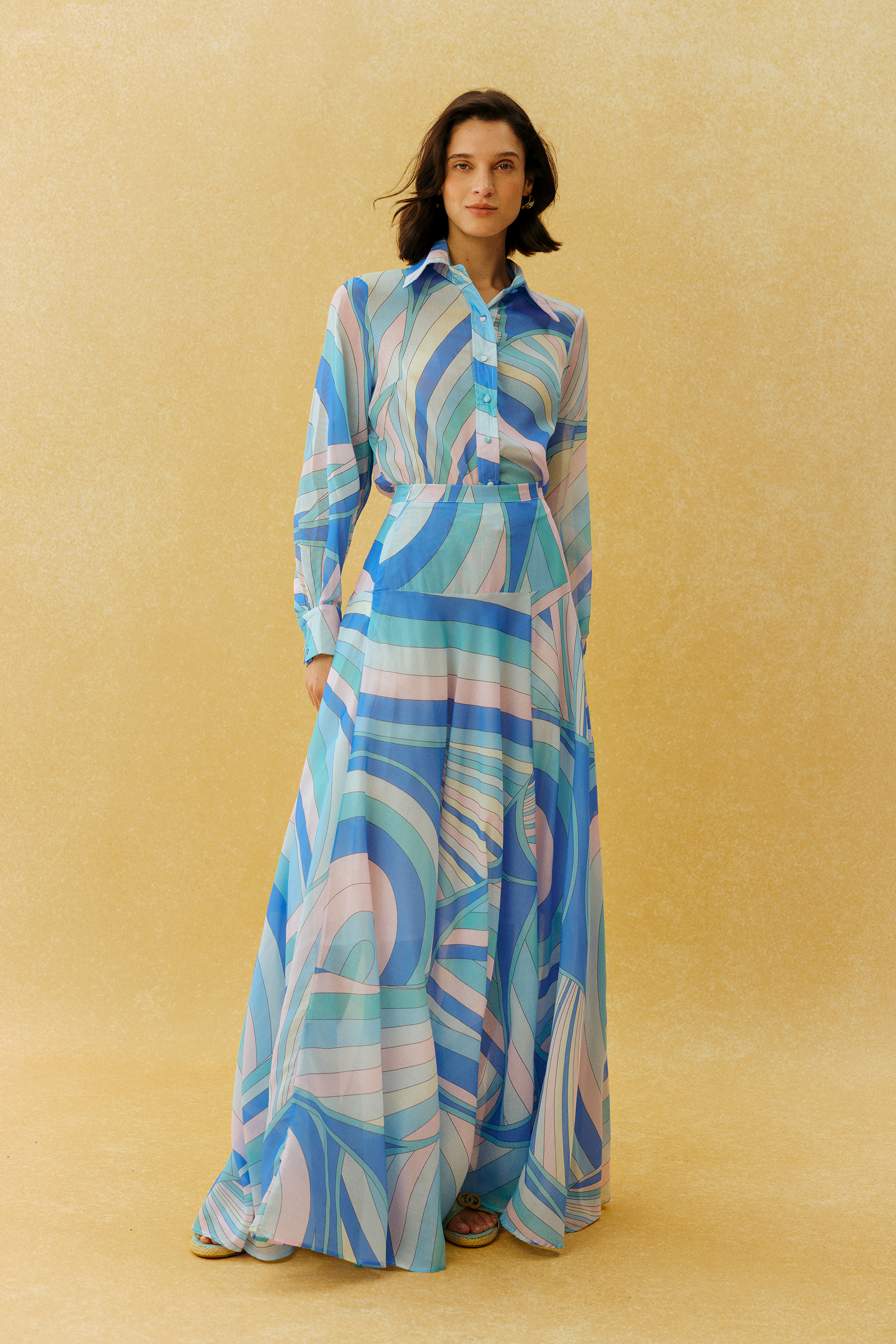 Chill Vibes Blue Abstract Print Shirt & Skirt Set
