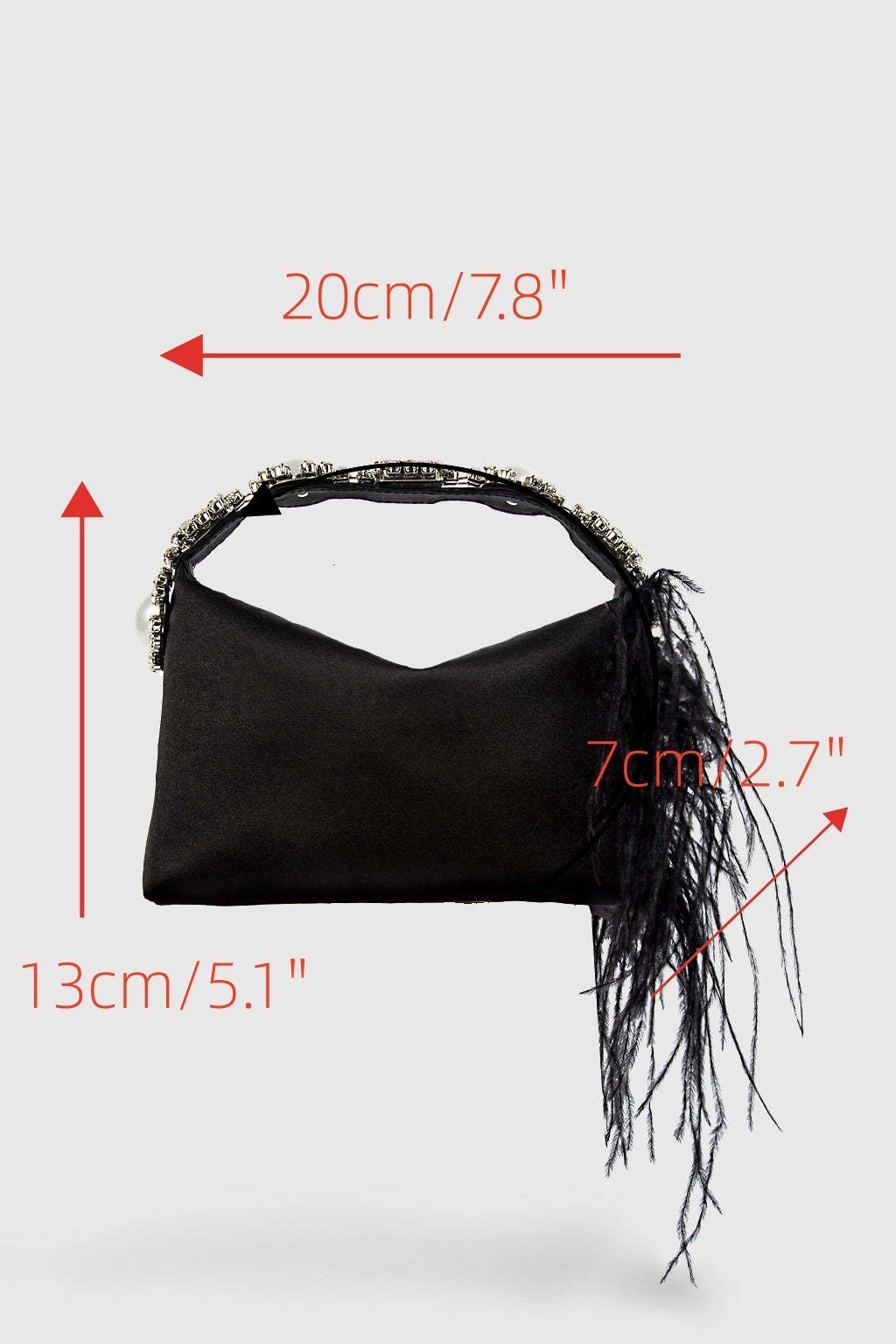 Feather Diamante Satin Bento Bag-Sunfere