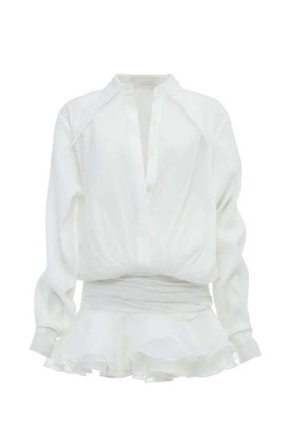 '-Felicia Chiffon Mini Shirt Dress-SD00601192161-White-S - Sunfere