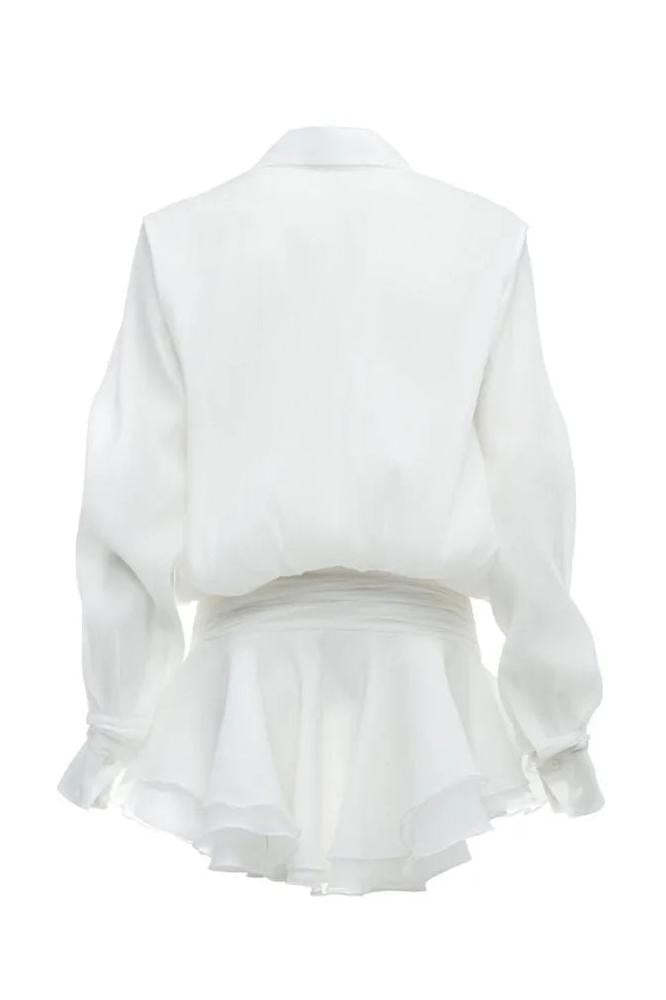 '-Felicia Chiffon Mini Shirt Dress-SD00601192161-White-S - Sunfere