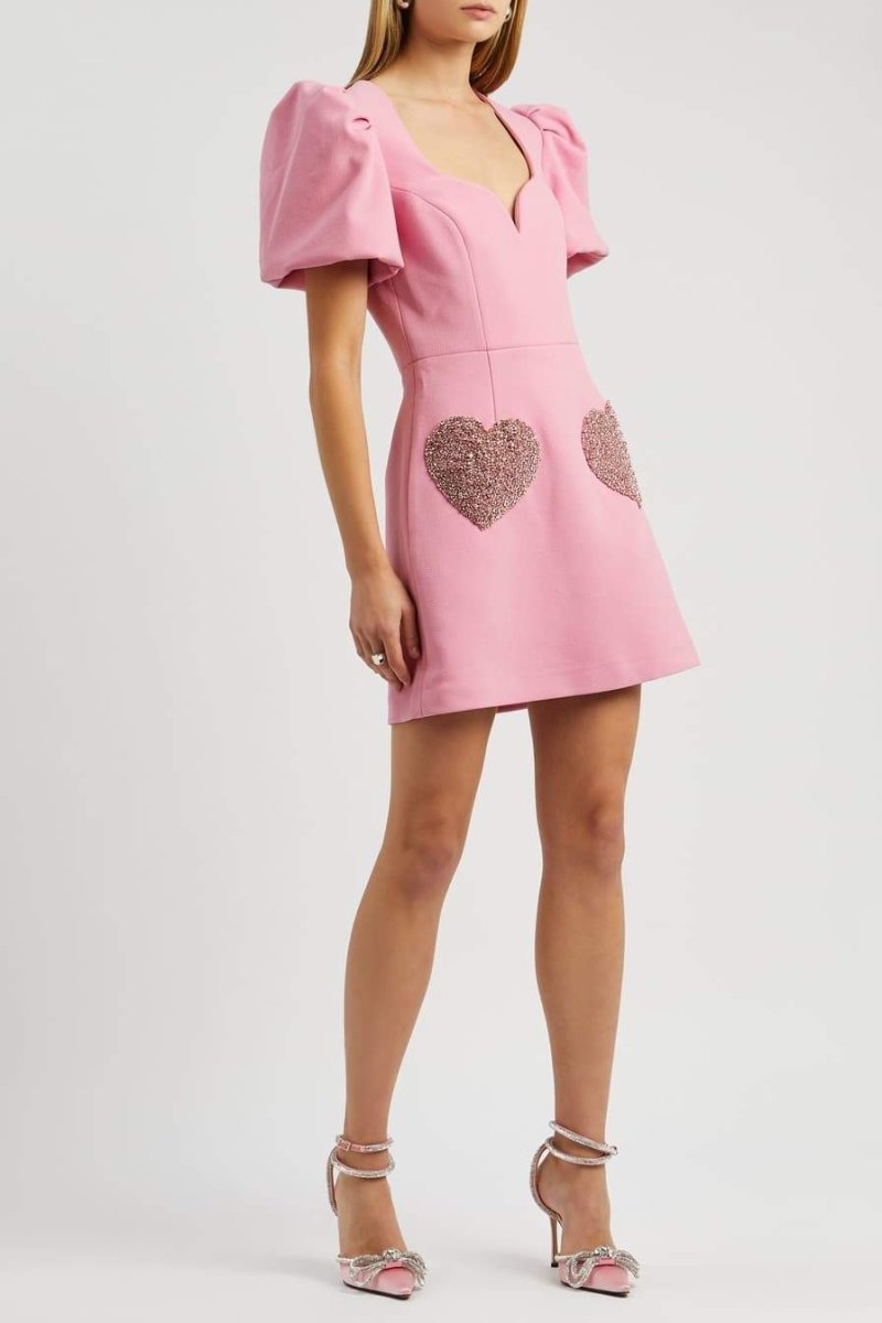 dresses-Felicia Diamante Heart Mini Dress-SD00603192472-Pink-S - Sunfere