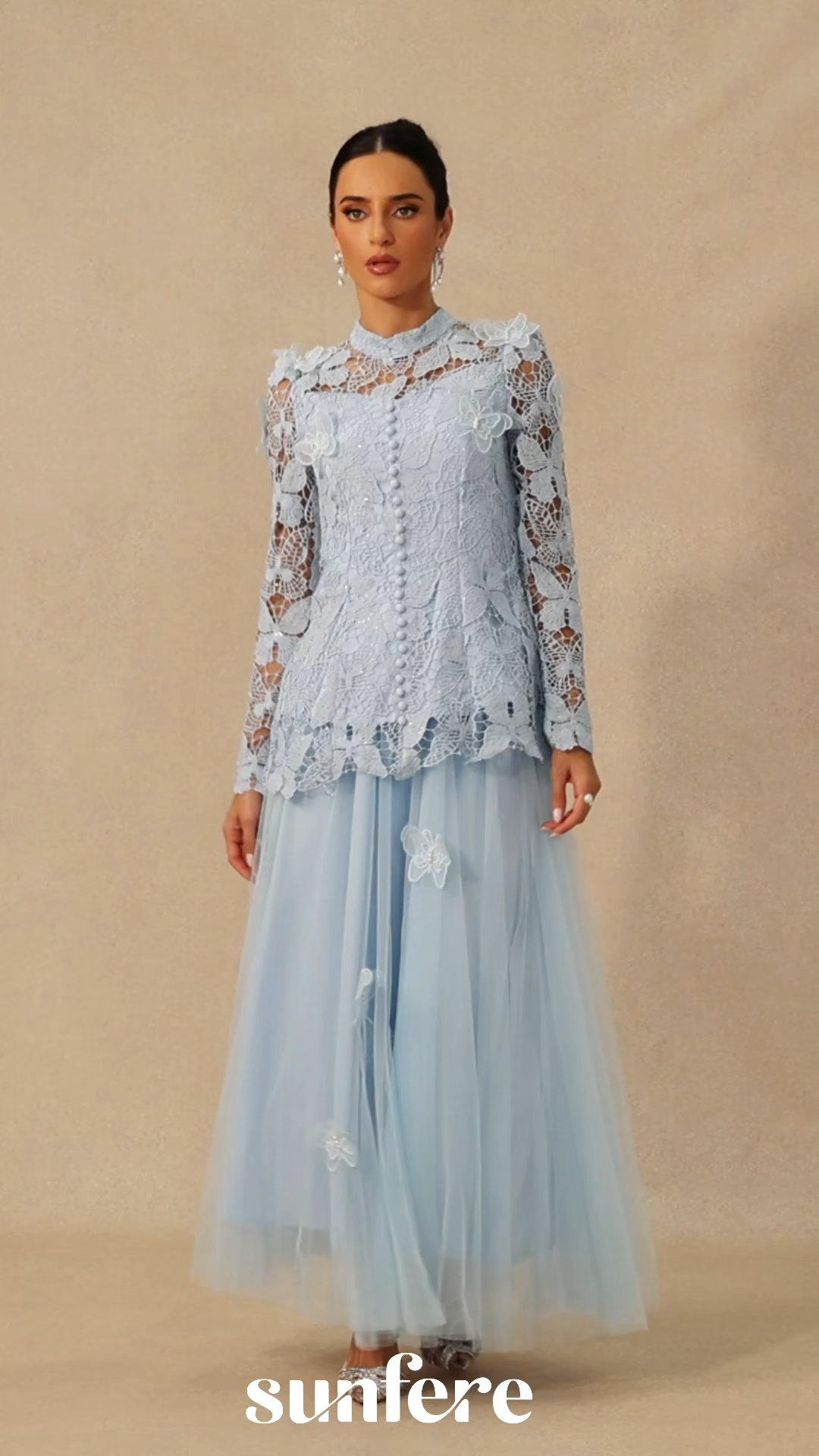 Elizabeth Butterfly Embroidered Lace Maxi Dress