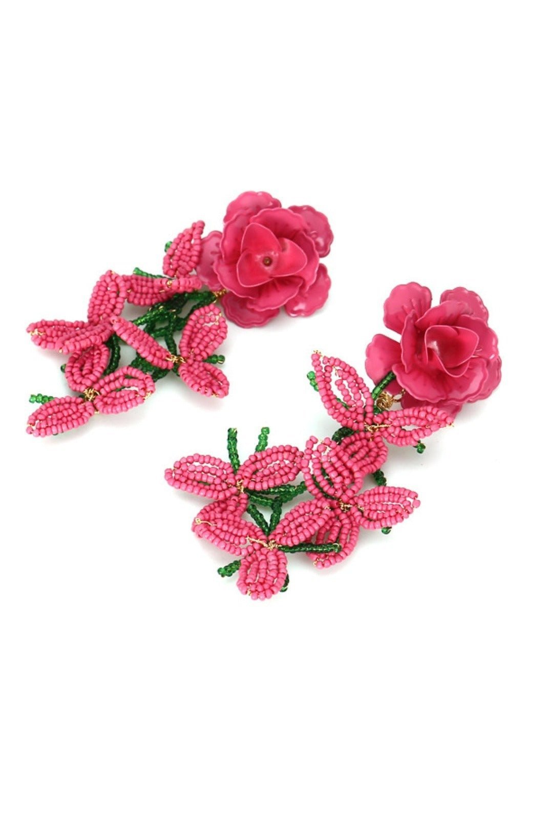 Floral Petal Beaded Tassel Earrings