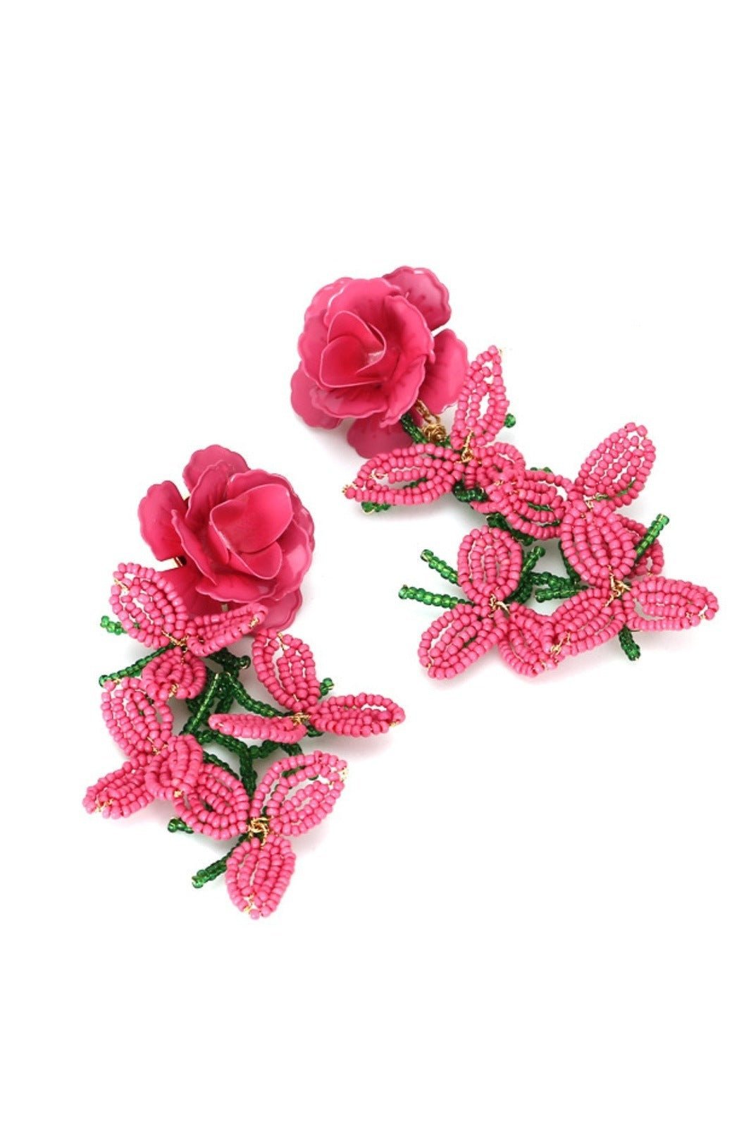 Floral Petal Beaded Tassel Earrings-Sunfere
