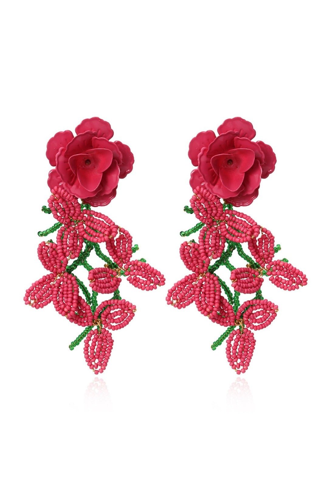 Floral Petal Beaded Tassel Earrings