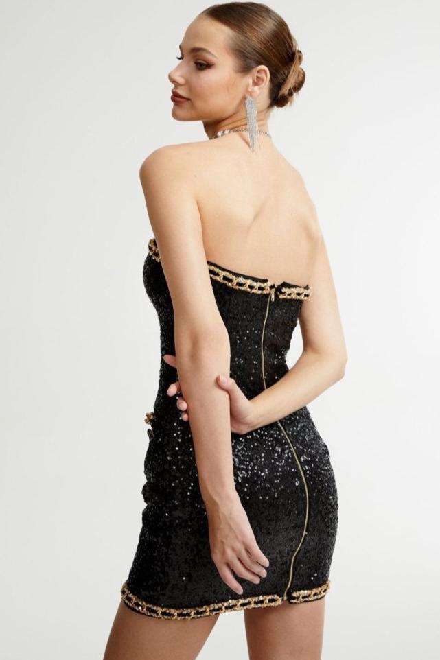 Freda Embroidered Sequins Strapless Mini Dress-Sunfere