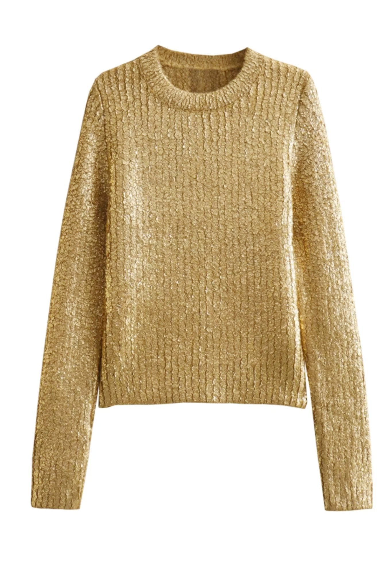 Freda Textured Metallic Knit Sweater-Sunfere
